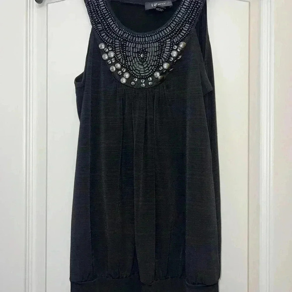 Iz Byer Tops - Black Beaded Sleeveless Top
